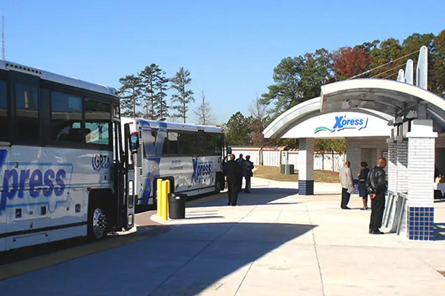 Xpress park and ride station with buses ready for boarding