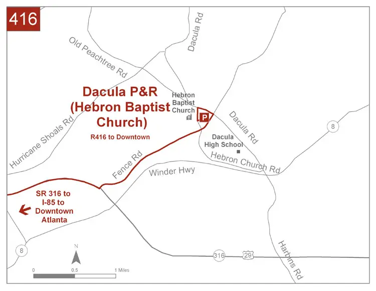 Map to Dacula Park-and-Ride Route 416