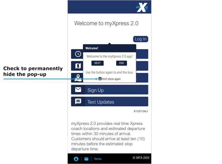 myxpress 2.0 app Help Guide can be permanently hidden when option is checked