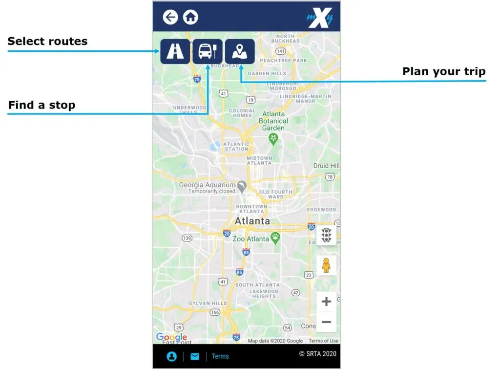 myxpress 2.0 Trip Planner screenshot with description of interface elements