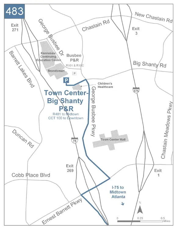 Map of park and ride route-483 big-shanty