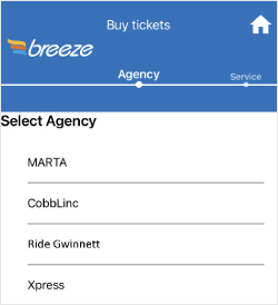 buy ticklets screen on breeze app