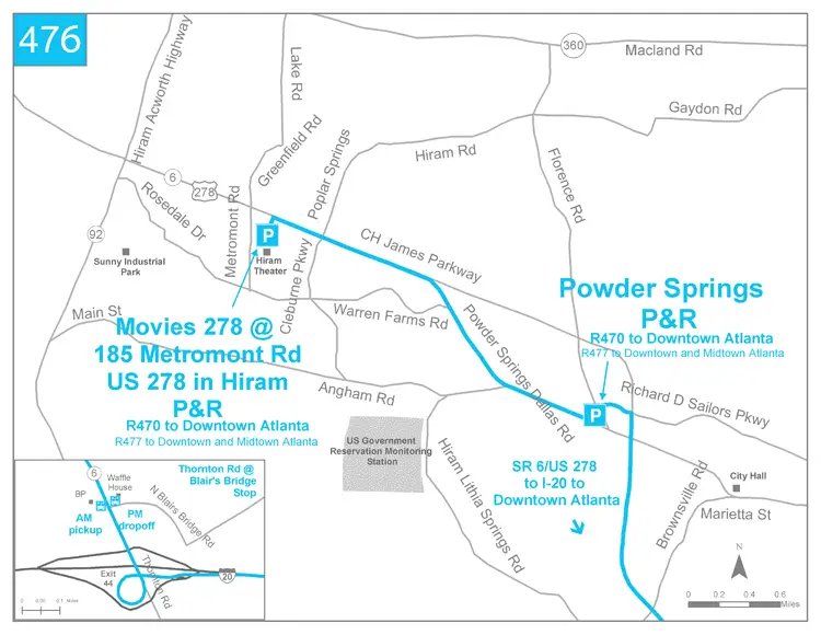 Map of rout 476 park-and-ride